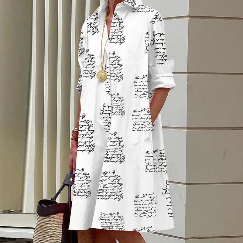 Casual Ladies Single Breasted Straight A-line Dress 2023 New Summer Loose Long Dresses Fashion Pattern Printed Lapel Shirt Dress-THAT FASHION STORE