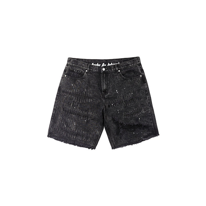 High Street Patch Ripped Washed Distressed Men's Denim Shorts-THAT FASHION STORE