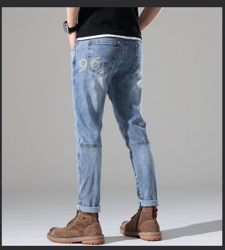 Men's Light-colored Elastic Stitching Embroidered Jeans-THAT FASHION STORE