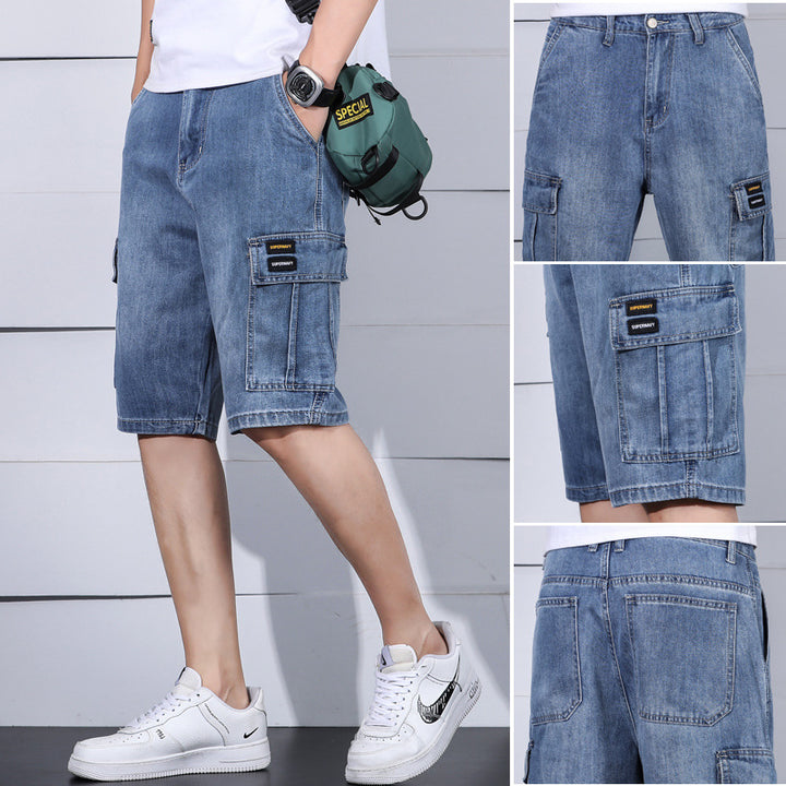 Multi-Pocket Tooling Denim Shorts Men's Straight Loose Casual Five-Point Pants-THAT FASHION STORE