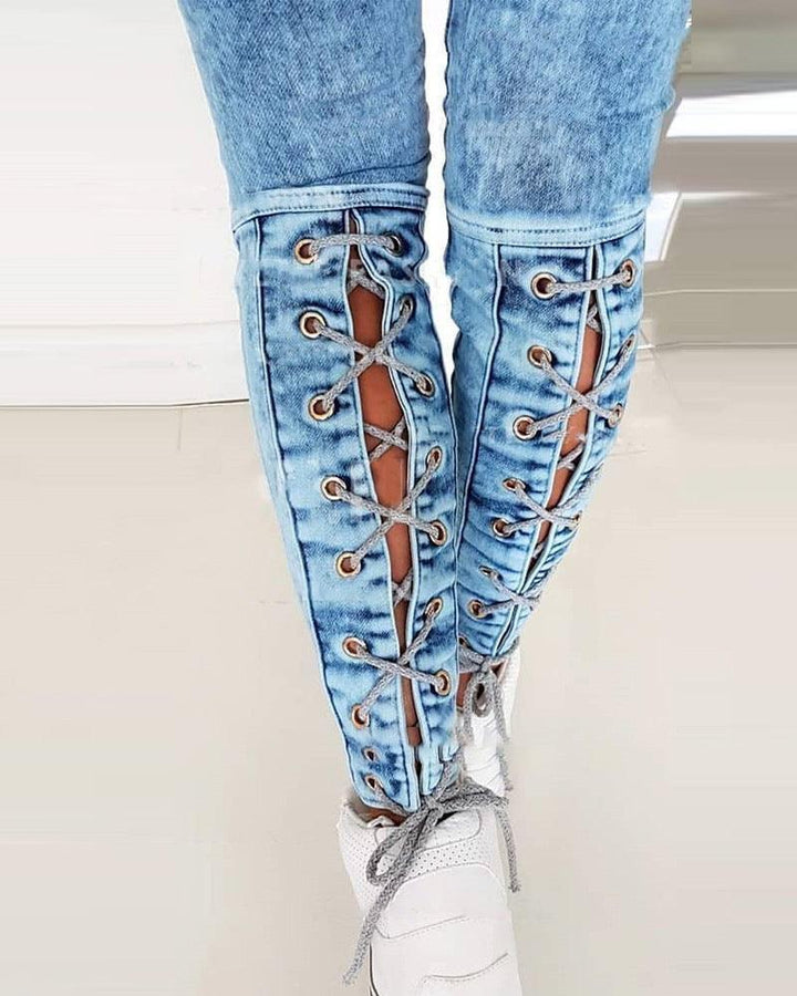 Women's High Waist Lace-up Stretch Skinny Jeans-THAT FASHION STORE