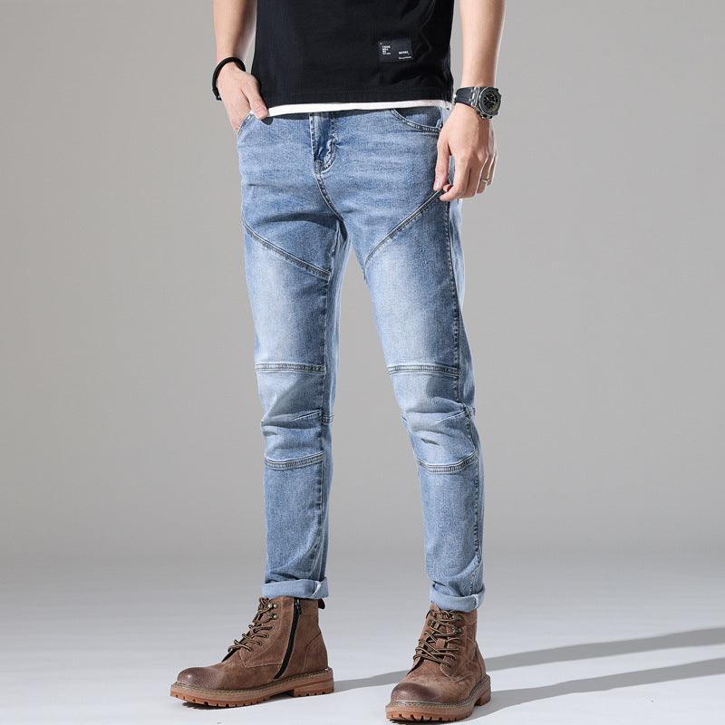 Men's Light-colored Elastic Stitching Embroidered Jeans-THAT FASHION STORE