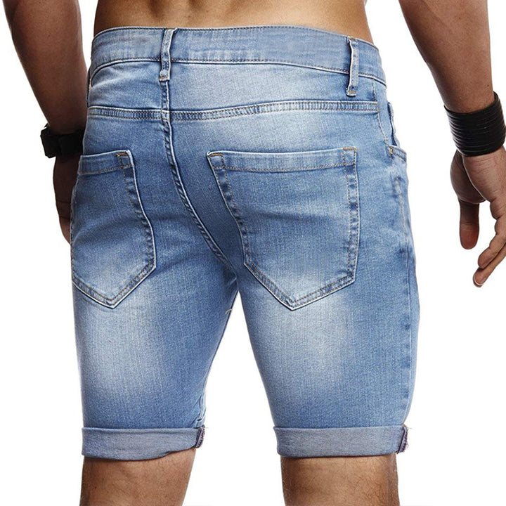 Men's Fashion Holes Blue Denim Shorts-THAT FASHION STORE