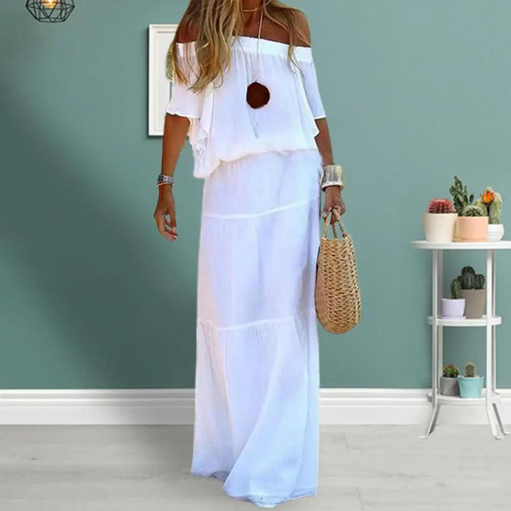 Chic and Elegant White Bohemia Dress V-neck Lace Up Cover Up For Woman 2023 Summer Maxi Dress Beachwear Holiday Beach Slip Dress-THAT FASHION STORE