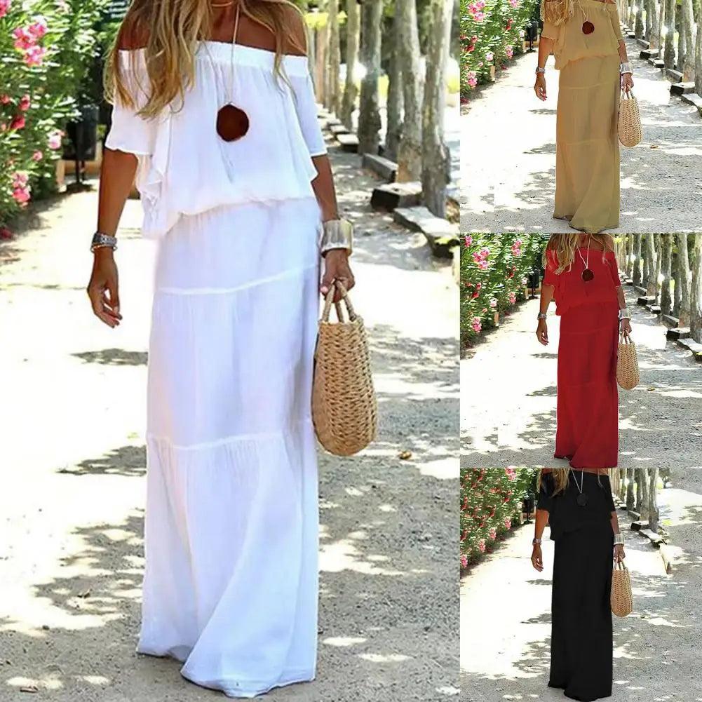 Chic and Elegant White Bohemia Dress V-neck Lace Up Cover Up For Woman 2023 Summer Maxi Dress Beachwear Holiday Beach Slip Dress-THAT FASHION STORE