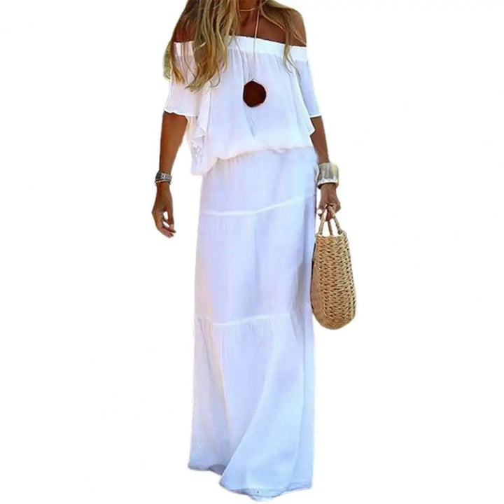 Chic and Elegant White Bohemia Dress V-neck Lace Up Cover Up For Woman 2023 Summer Maxi Dress Beachwear Holiday Beach Slip Dress-THAT FASHION STORE