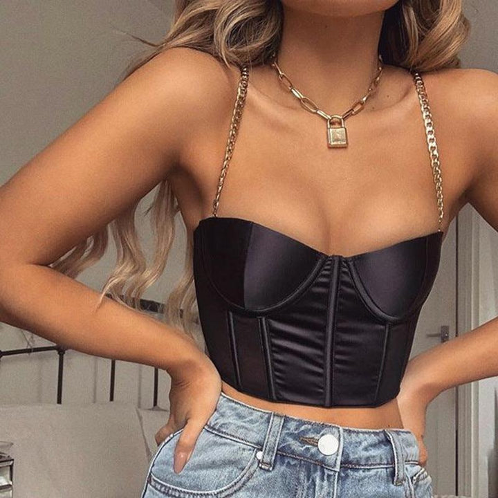 Sexy Slim-fit Metal Camisole Top Cropped Satin Camisole Women-THAT FASHION STORE