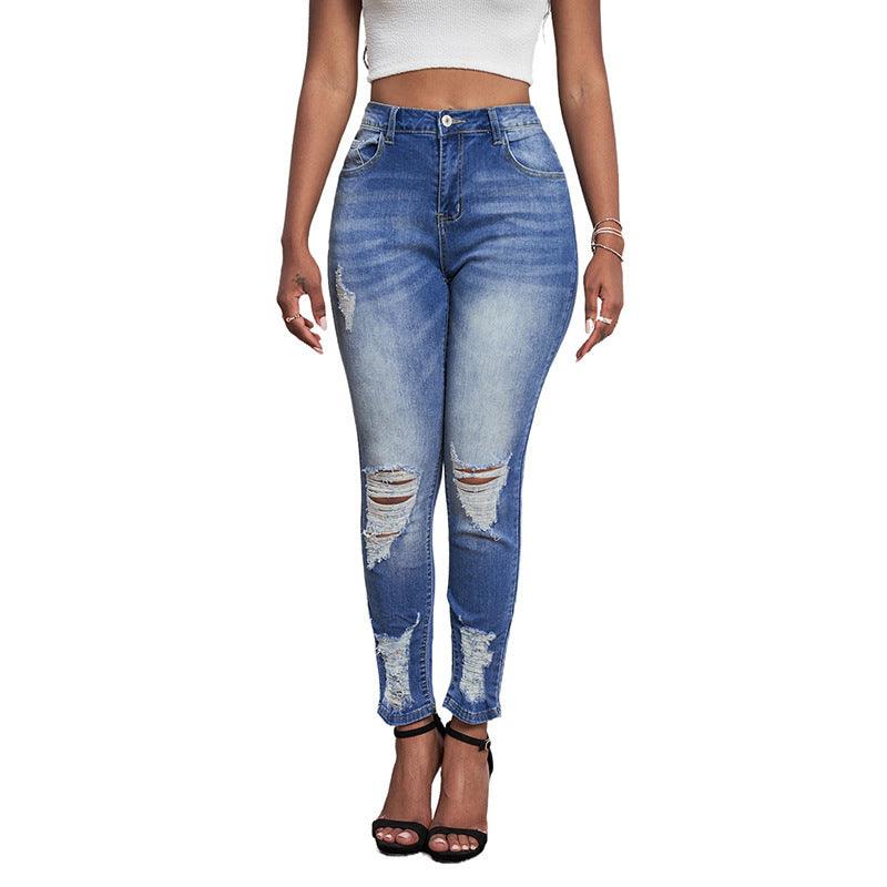 New Gradient Ripped High-Waist Women's Cropped Jeans-THAT FASHION STORE