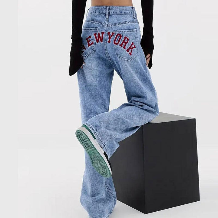 Women's Letter High Waist Straight Jeans-THAT FASHION STORE