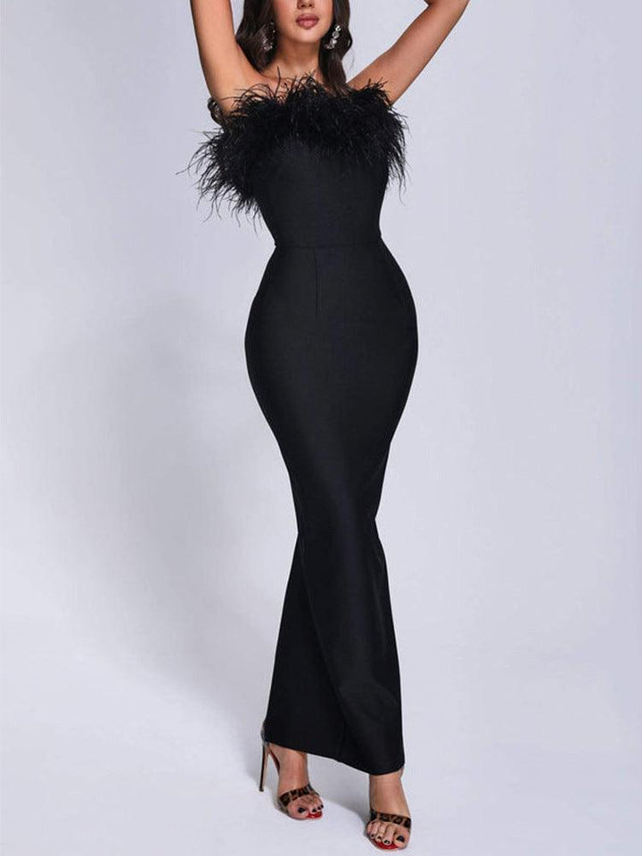 New Ostrich Fur Tube Top Dress For Women-THAT FASHION STORE