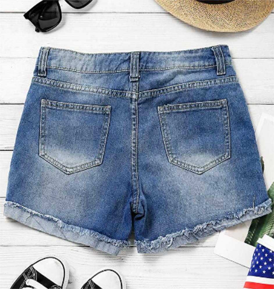 Flag Printed Patch Denim Shorts-THAT FASHION STORE