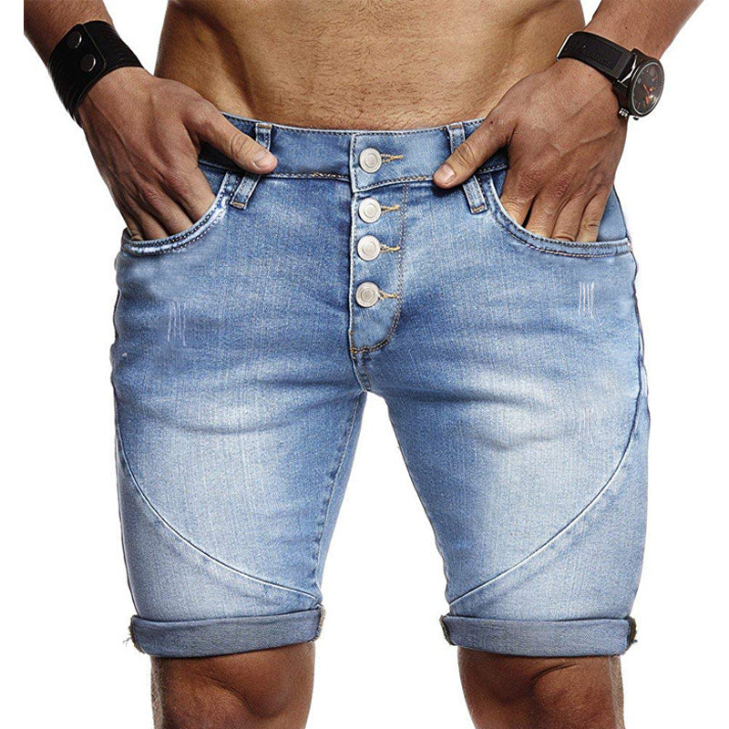 Men's Fashion Holes Blue Denim Shorts-THAT FASHION STORE