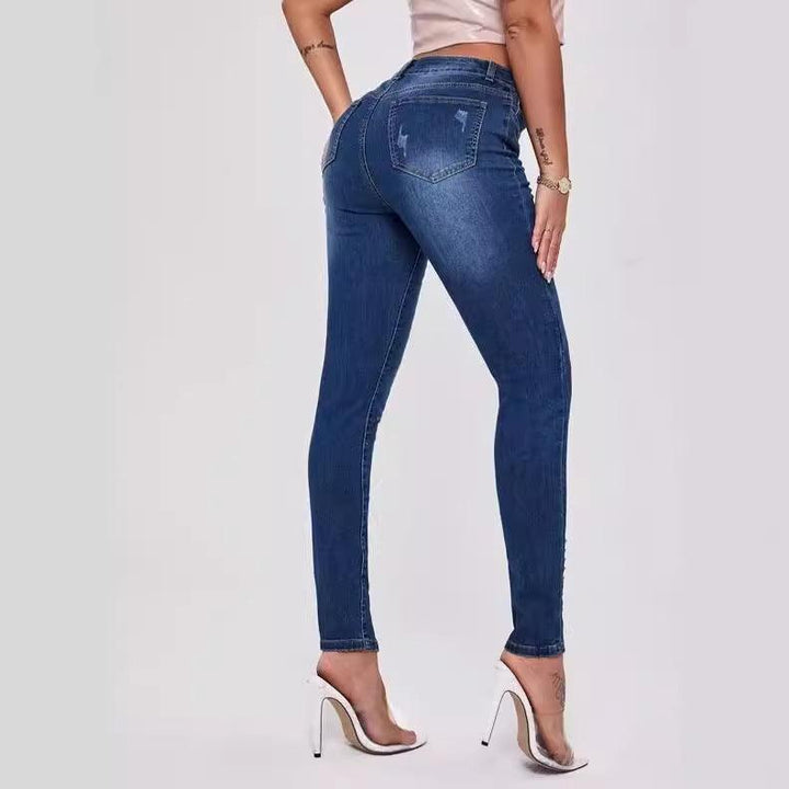 Slim Fit Patchwork High Waist Stretch Jeans-THAT FASHION STORE