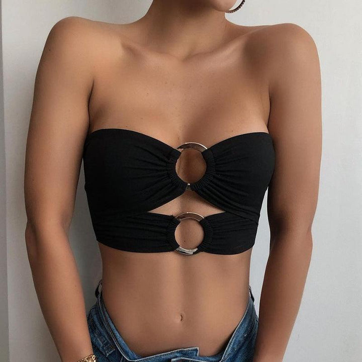 Metal Ring Tube Top Women Wrapped Chest Solid Color Texture Pleated Top-THAT FASHION STORE