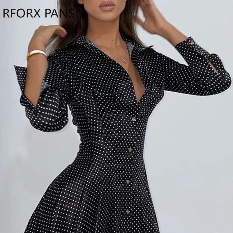 Dot Print Pleated Skater Dress Women Dress-THAT FASHION STORE