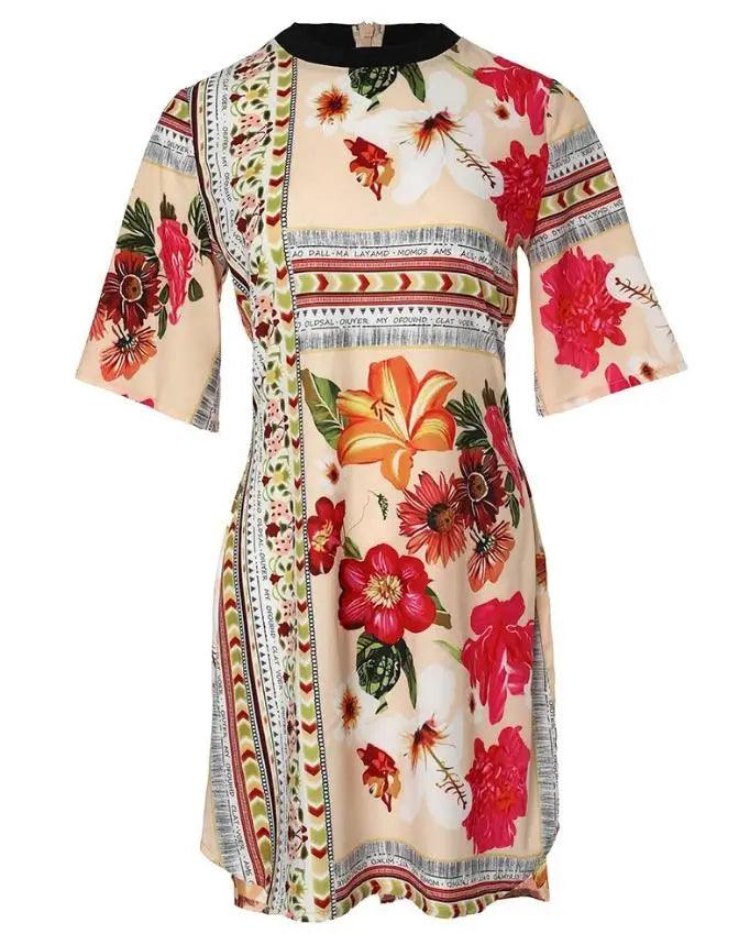 Dresses for Women 2023 Floral Print Half Sleeve Casual Daily Vacation O-neck Mini Straight Dress-THAT FASHION STORE