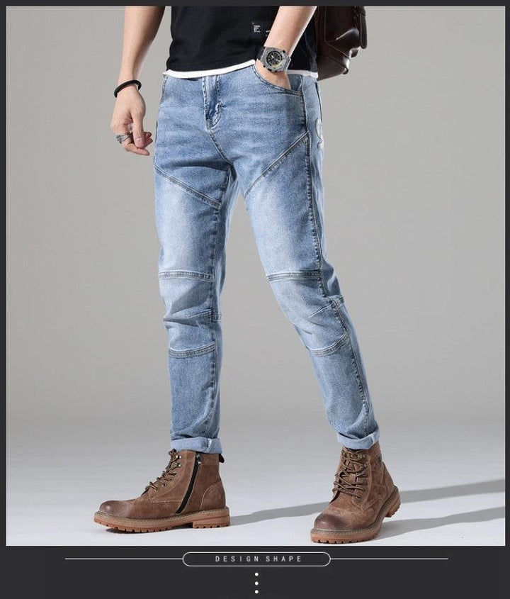 Men's Light-colored Elastic Stitching Embroidered Jeans-THAT FASHION STORE