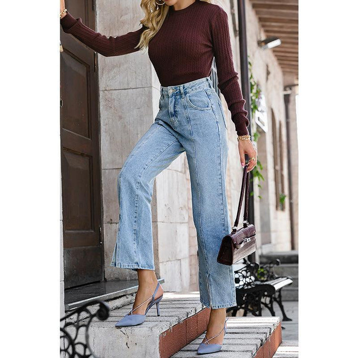 Women's Cotton Straight Leg High Rise Jeans-THAT FASHION STORE