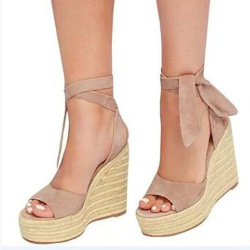 Plus Size Fashion Lace-up Women's Wedge Sandals with Ankle Strap - THAT FASHION STORE