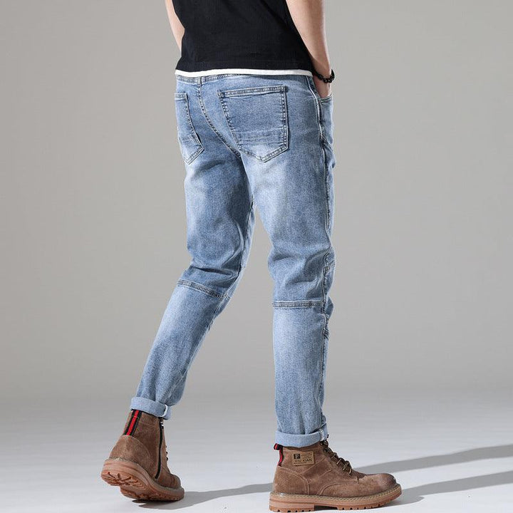 Men's Light-colored Elastic Stitching Embroidered Jeans-THAT FASHION STORE