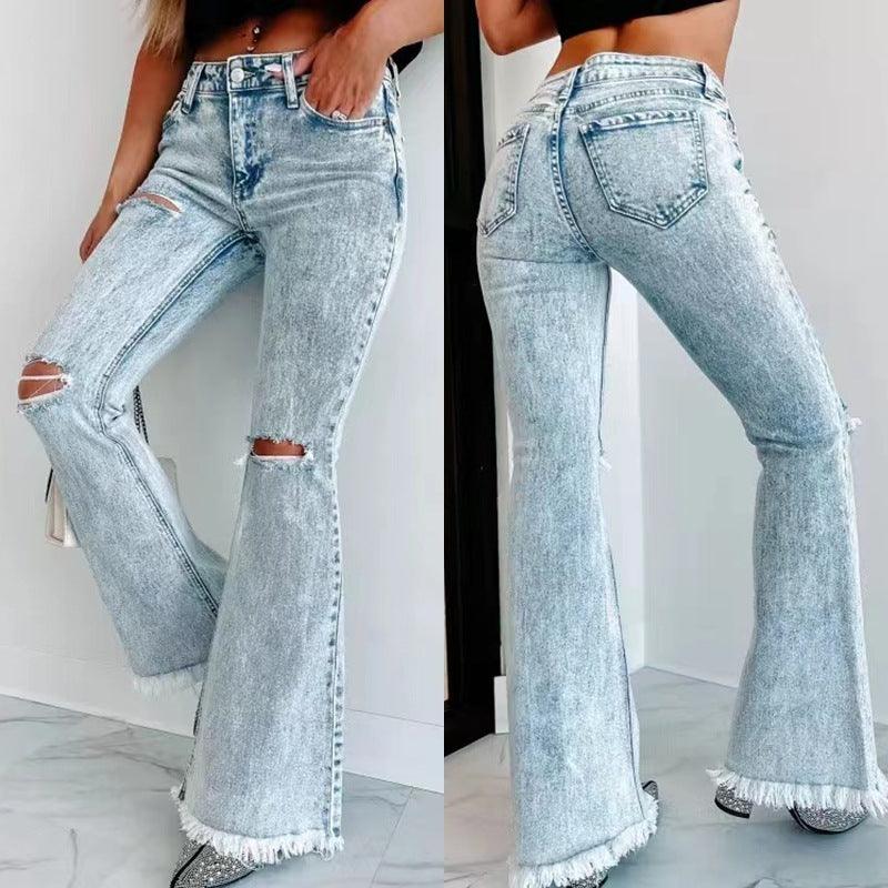 Women's Fashion Wash High Waist Ripped Jeans-THAT FASHION STORE