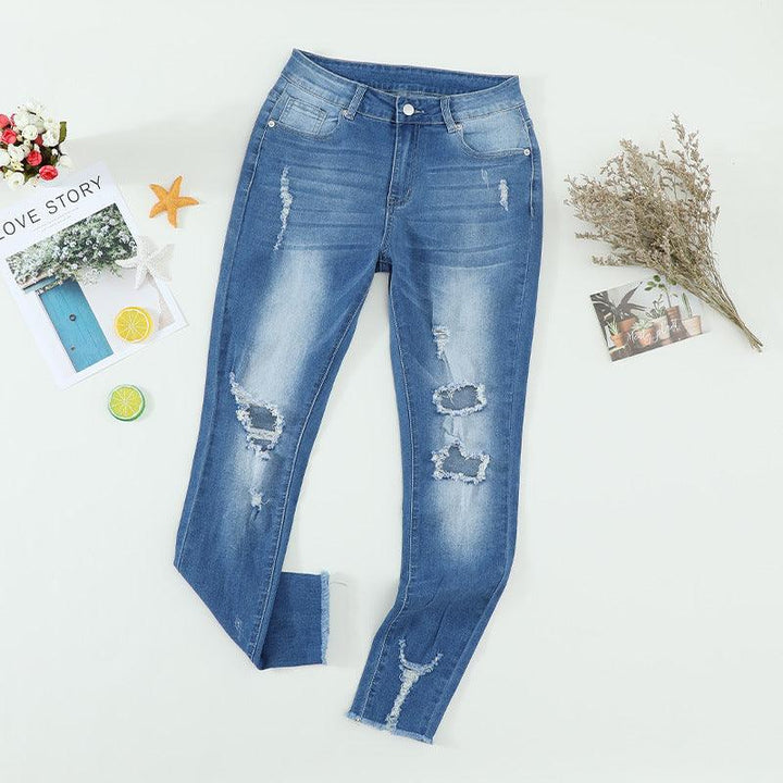 New Gradient Ripped High-Waist Women's Cropped Jeans-THAT FASHION STORE