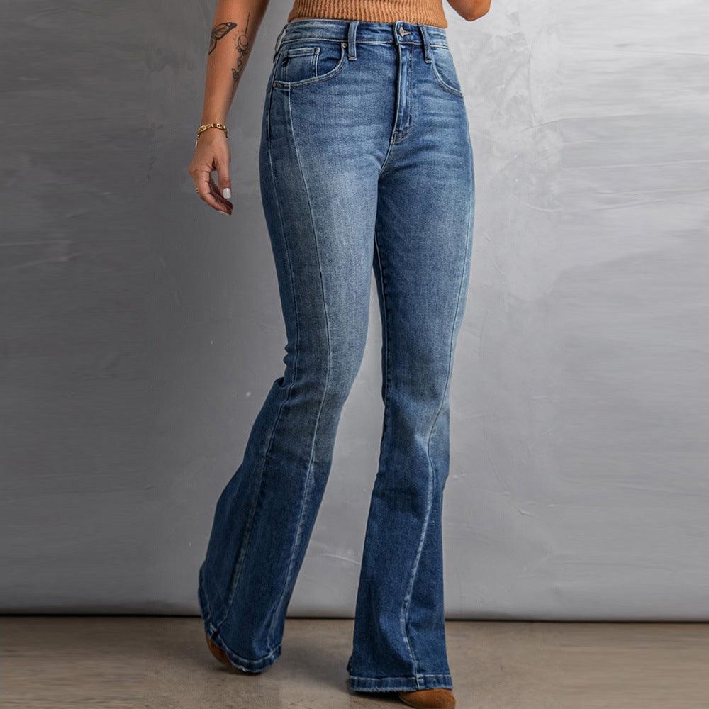 High-rise Slim-fit Washed Wide-leg Jeans-THAT FASHION STORE