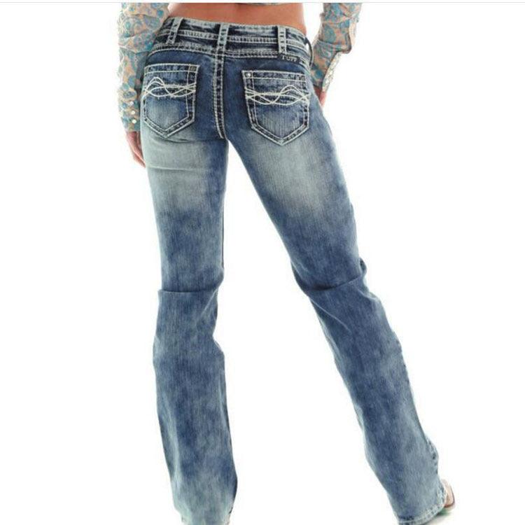 European And American Ladies Jeans Slim-fit Embroidery Slimming Jeans Trousers-THAT FASHION STORE