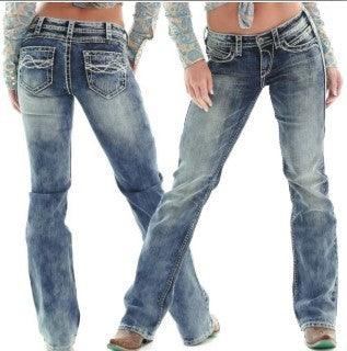 European And American Ladies Jeans Slim-fit Embroidery Slimming Jeans Trousers-THAT FASHION STORE