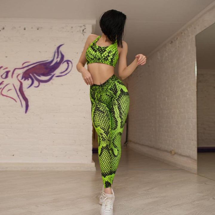 European and American style hot sale new snake print print vest shorts suit beauty back fitness yoga suit women-THAT FASHION STORE