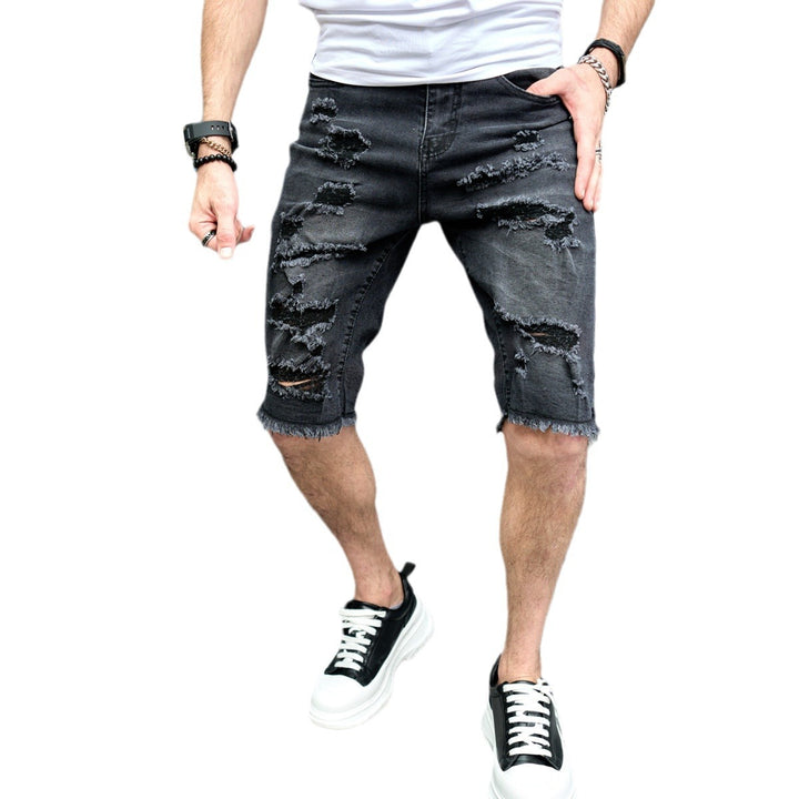 New Men's Five-point Slim Fit Skinny Scrape Denim Shorts-THAT FASHION STORE