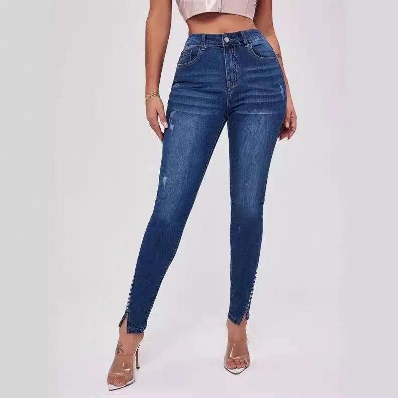 Slim Fit Patchwork High Waist Stretch Jeans-THAT FASHION STORE