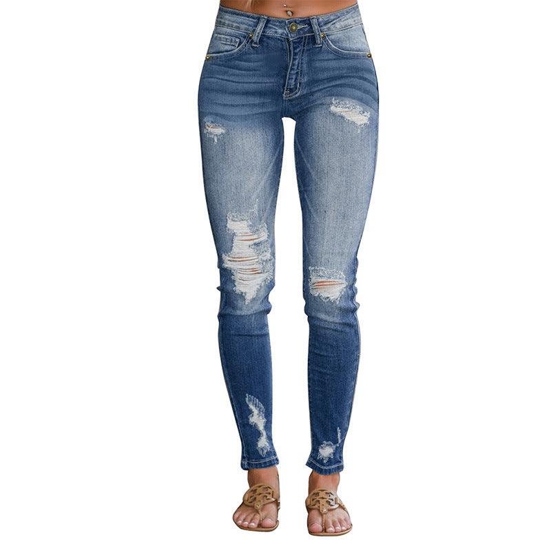 New Gradient Ripped High-Waist Women's Cropped Jeans-THAT FASHION STORE