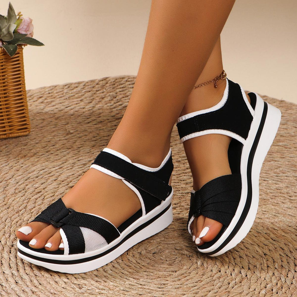 Summer Mesh Cross-strap Sandals With Velcro-design Thick Sole Flats Beach Shoes Women-THAT FASHION STORE