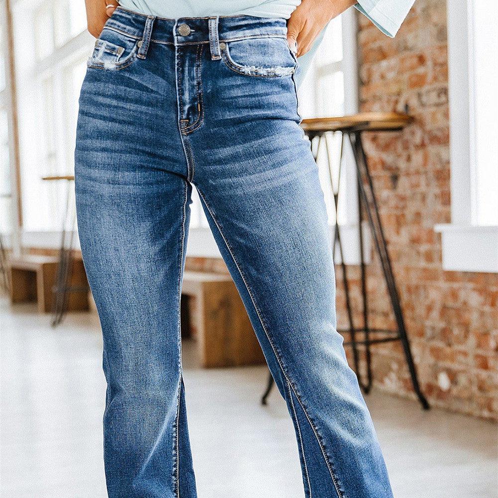 Washed High Waist Jeans Paneled Women's Flare-THAT FASHION STORE