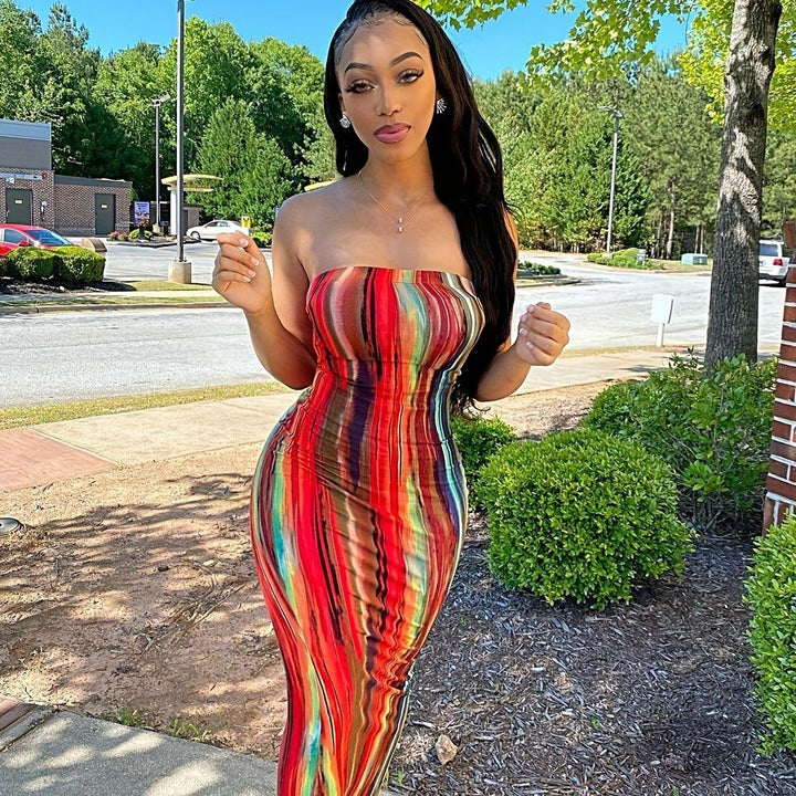 Women's Tie Dye Bodycon Tube Dress - Sexy Backless Stretchy Dress for a Flattering Fit-THAT FASHION STORE