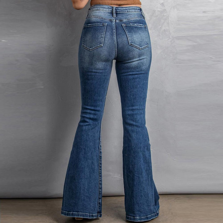 High-rise Slim-fit Washed Wide-leg Jeans-THAT FASHION STORE