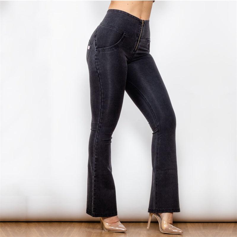 High Waist Black Flared Skinny Women's Stretch Jeans-THAT FASHION STORE