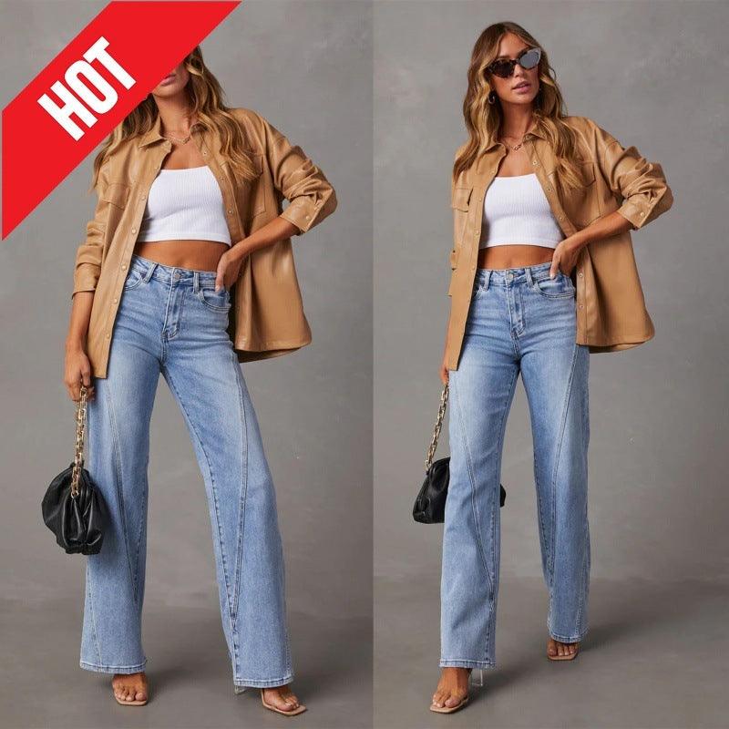 Casual Patchwork Women's Wide Leg Jeans-THAT FASHION STORE