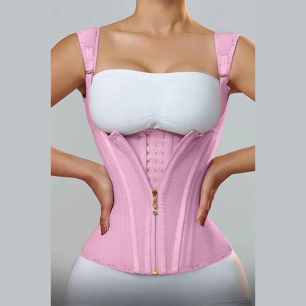 Fajas Colombianas Women Double Compression Waist Trainer Corset with Bone Adjustable Zipper and Hook-eyes Flat Belly Body Shaper-THAT FASHION STORE