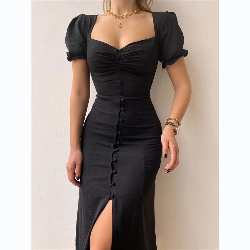 Fashion Bandage Bodycon Dresses For Women Puff Short Sleeves Sexy Low Cut Slim A-line Dress Elegant Ladies Vestidos 2023 Summer-THAT FASHION STORE