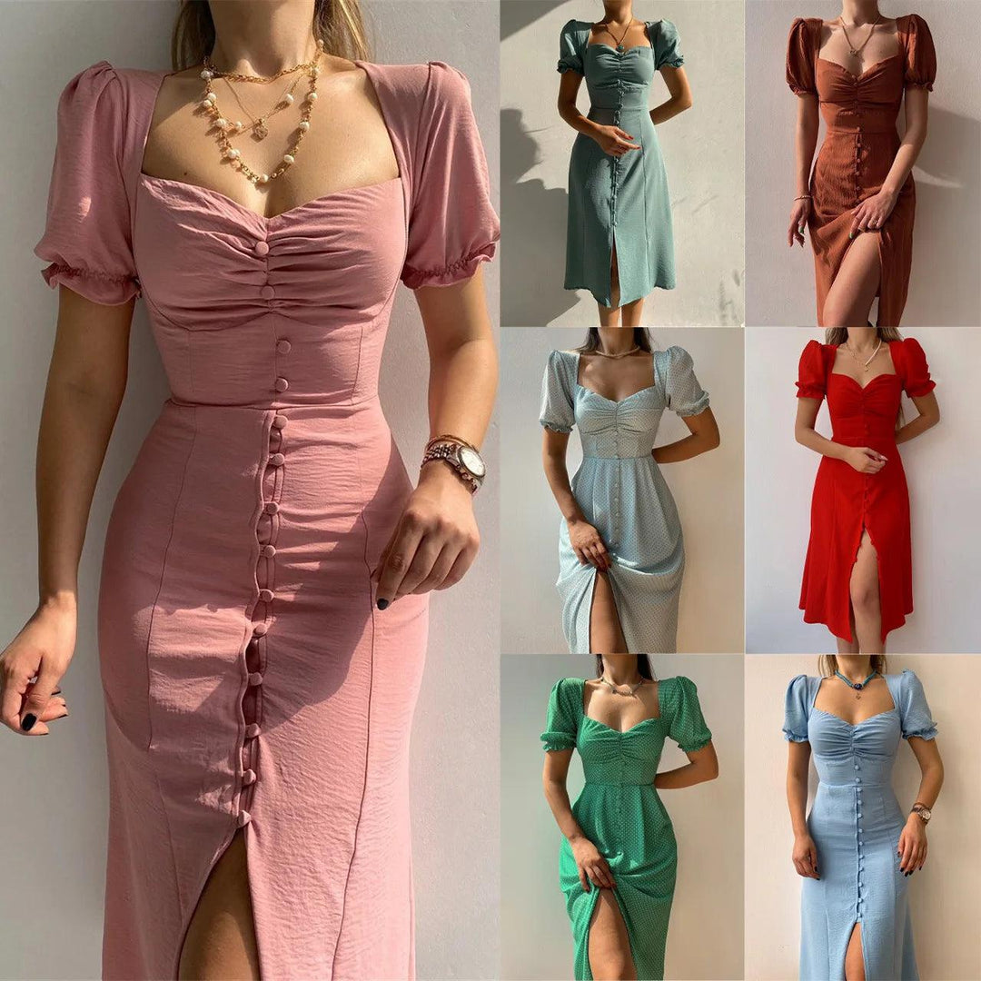 Fashion Bandage Bodycon Dresses For Women Puff Short Sleeves Sexy Low Cut Slim A-line Dress Elegant Ladies Vestidos 2023 Summer-THAT FASHION STORE