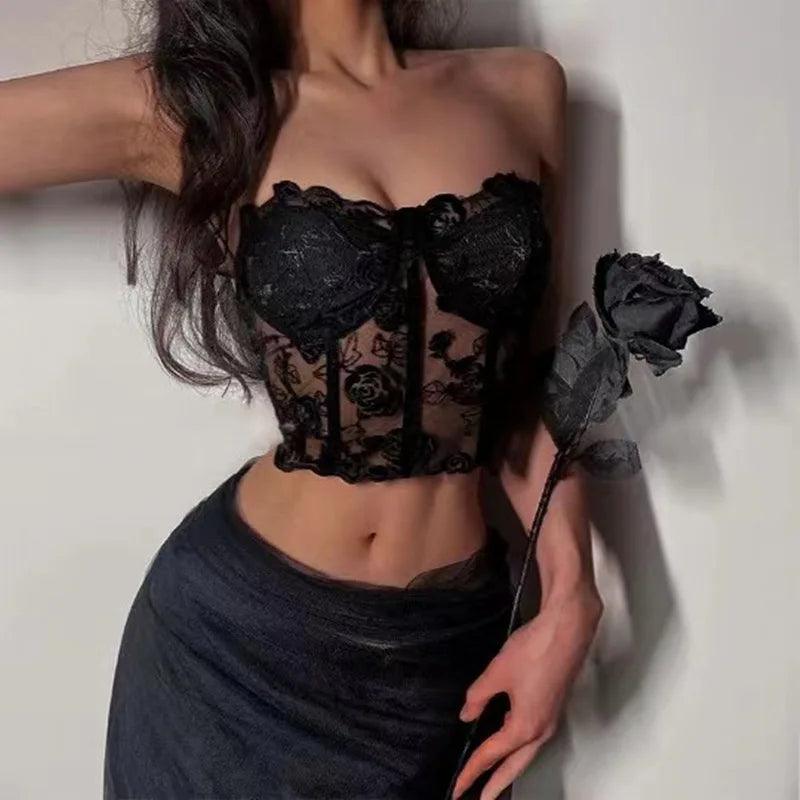 Fashion Rose Embroidery Women Underwear Set Fashion Hollow Lovely Kawaii Lingerie Set Hot Girl Perspective Women Bra Panty-THAT FASHION STORE