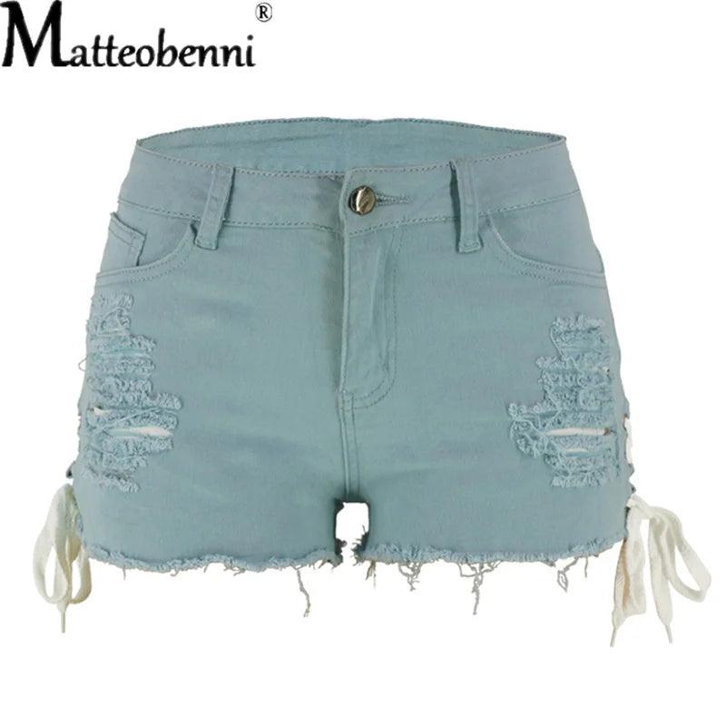 Fashion Sexy Ripped Hole Fringe Black Denim Shorts Women Lace Up Casual Pocket Jeans Shorts 2021 Summer New Hot Shorts-THAT FASHION STORE