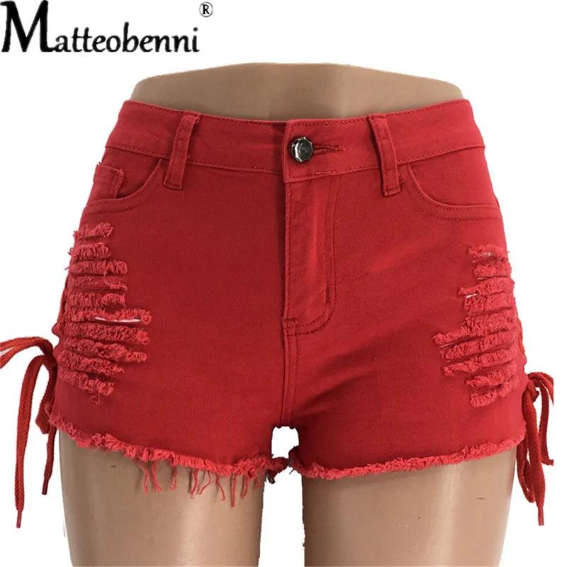 Fashion Sexy Ripped Hole Fringe Black Denim Shorts Women Lace Up Casual Pocket Jeans Shorts 2021 Summer New Hot Shorts-THAT FASHION STORE