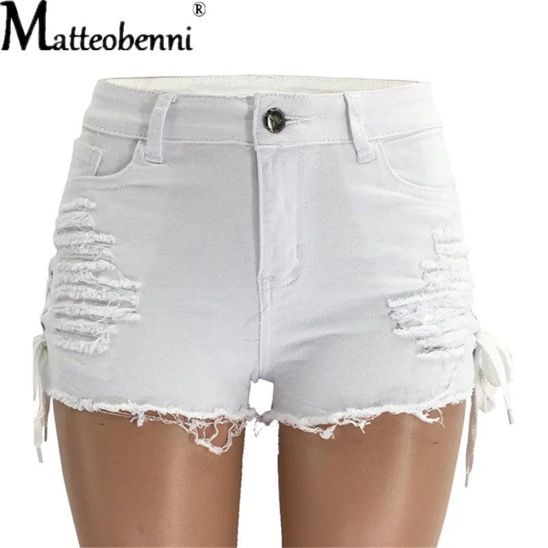 Fashion Sexy Ripped Hole Fringe Black Denim Shorts Women Lace Up Casual Pocket Jeans Shorts 2021 Summer New Hot Shorts-THAT FASHION STORE