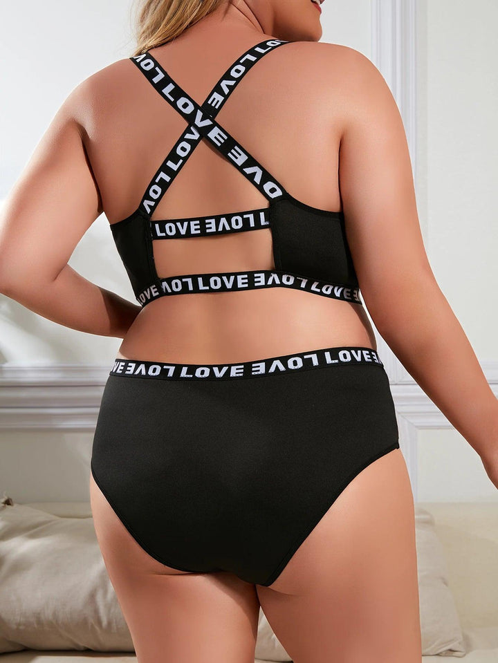 Fashion Sports Lingerie Set Women's Plus Size Bra Sexy Letter Tape Criss Cross Back Two Piece Set Comfortable Underwear Suit-THAT FASHION STORE