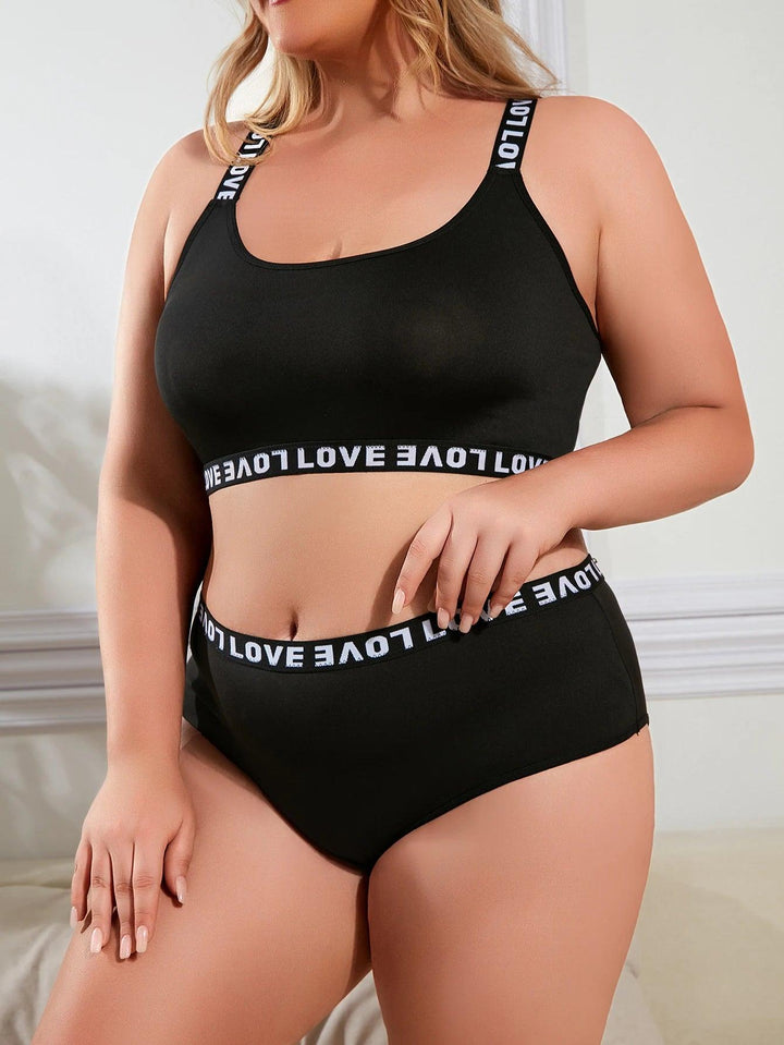 Fashion Sports Lingerie Set Women's Plus Size Bra Sexy Letter Tape Criss Cross Back Two Piece Set Comfortable Underwear Suit-THAT FASHION STORE