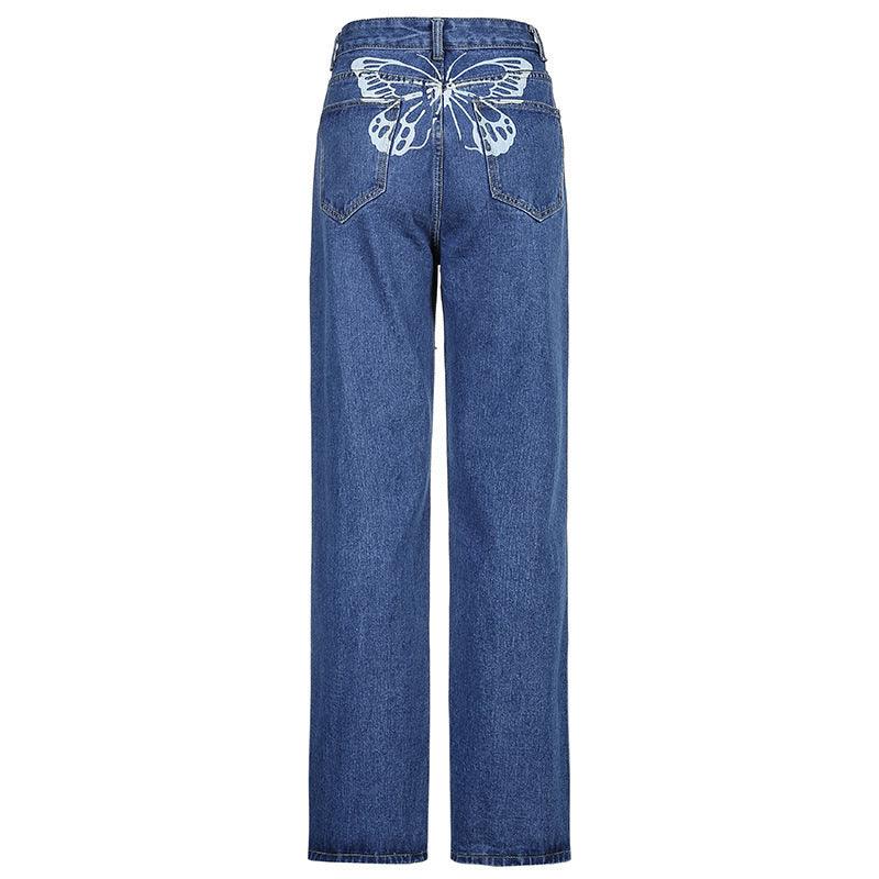 Women's Butterfly Printing High-waisted Jeans-THAT FASHION STORE