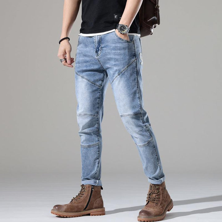 Men's Light-colored Elastic Stitching Embroidered Jeans-THAT FASHION STORE